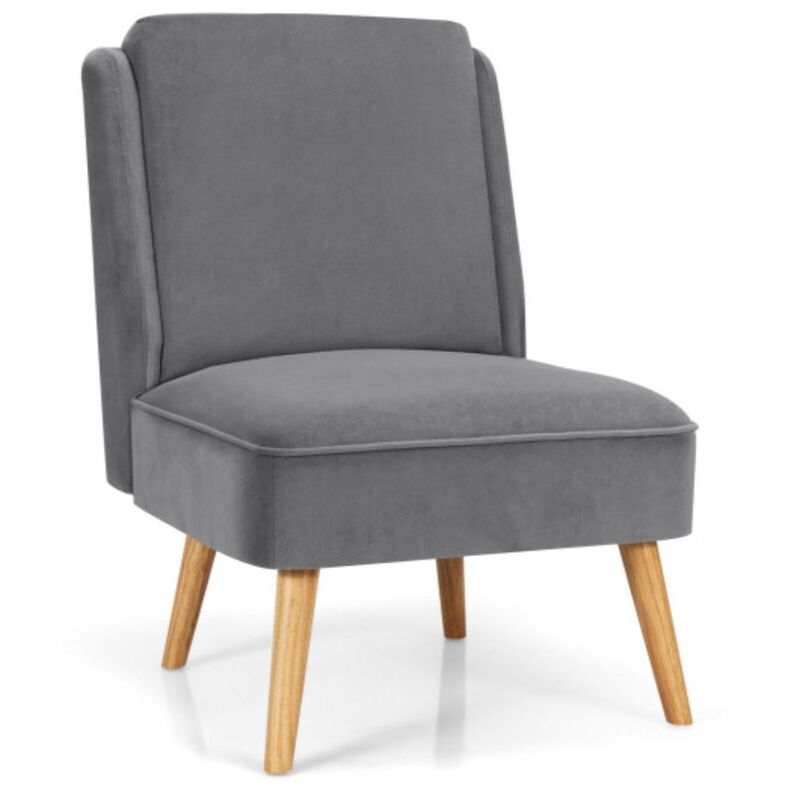 Velvet Accent Armless Side Chair with Rubber Wood Legs