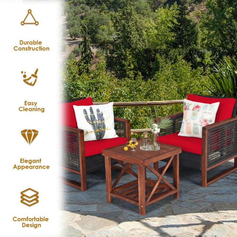 Hivvago 3 Pieces Acacia Wood Patio Furniture Set with Coffee Table