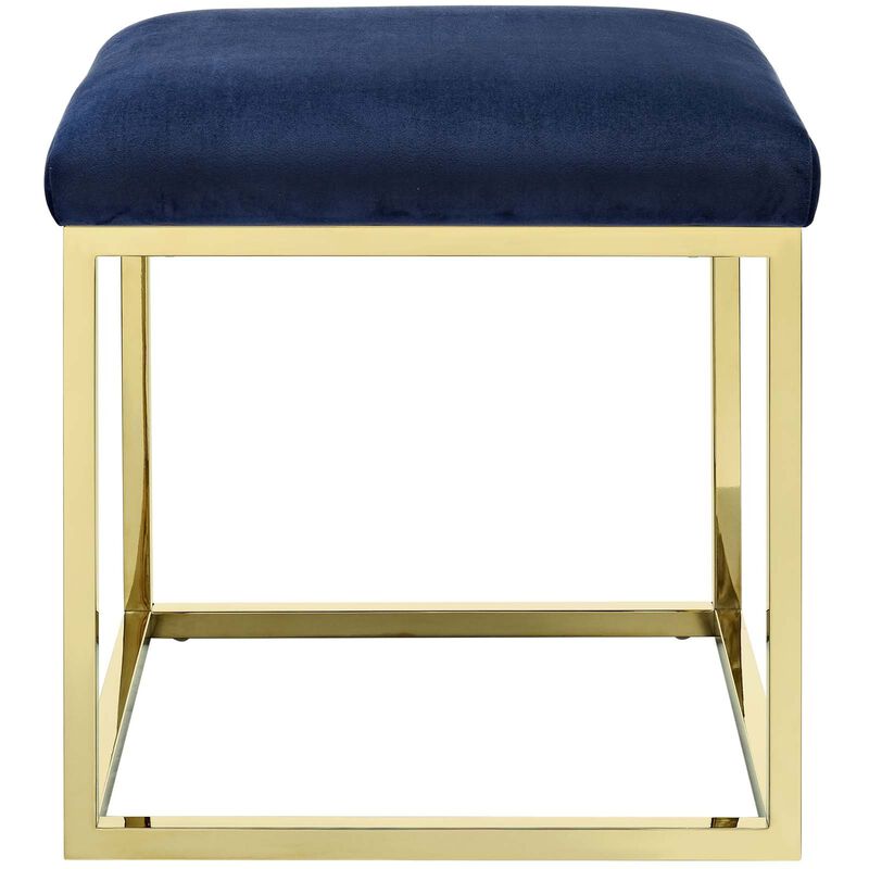 Modway Anticipate Velvet Upholstered Modern Ottoman With Stainless Steel Frame in Gold Navy