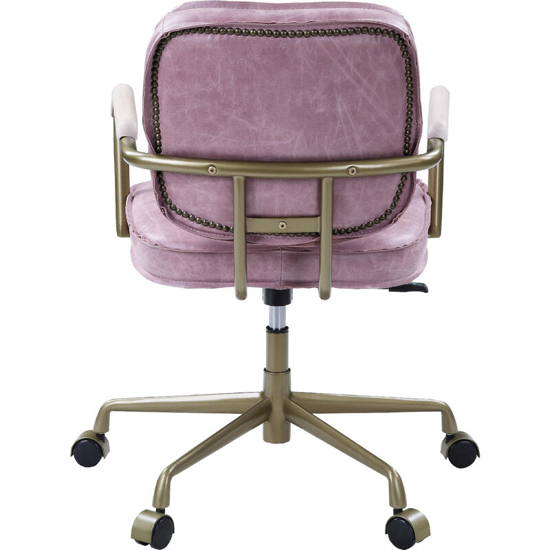 Office Chair with Armrests in Pink Top Grain Leather
