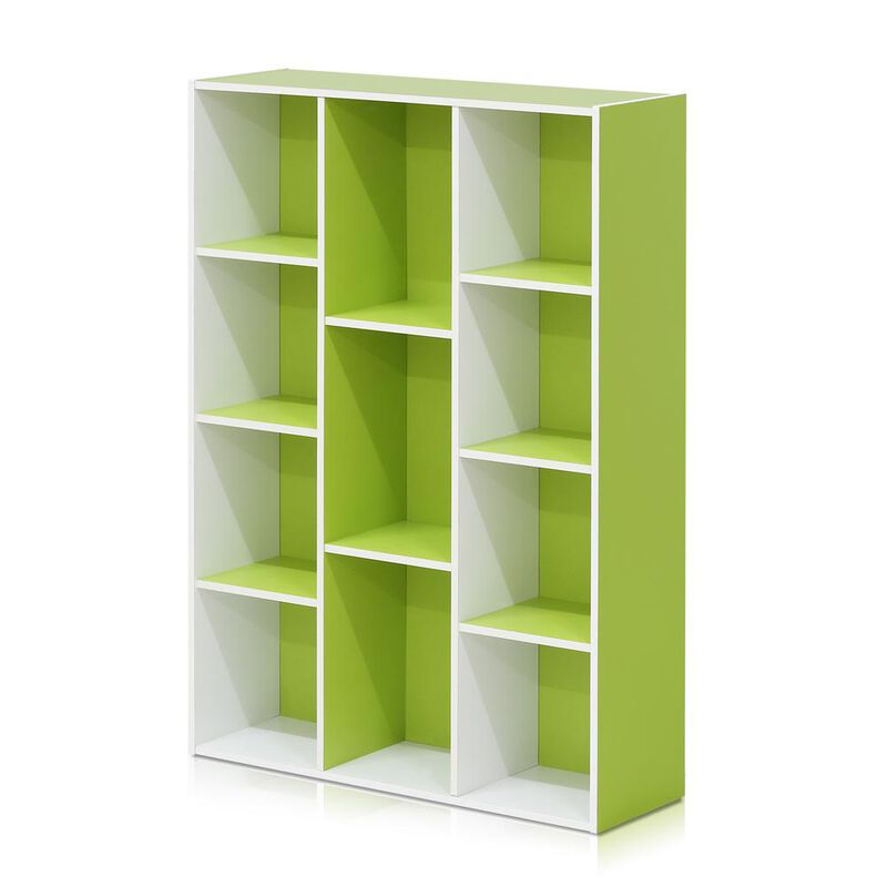 Furinno Luder 11-Cube Reversible Open Shelf Bookcase, White/Green 11107WH/GR