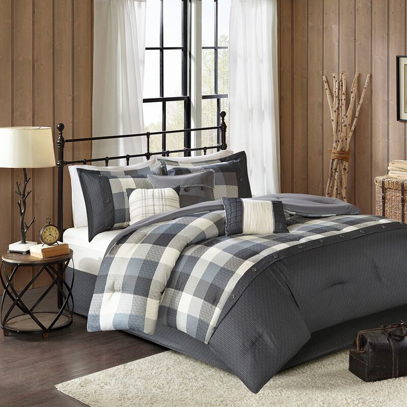 Gracie Mills Nanette 7-Piece Bufallo Plaid Printed Herringbone Comforter Set