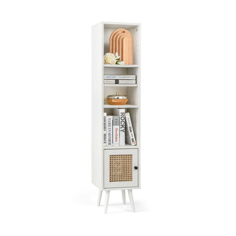 4 Tiers Rattan Storage Cabinet with Slim Design