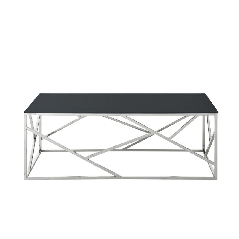 Rectangular Black Glass Coffee Table with Stainless Steel Frame