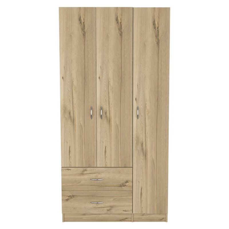 DEPOT E-SHOP Bosko 3 Doors Armoire, Two Drawers, Metal Rod