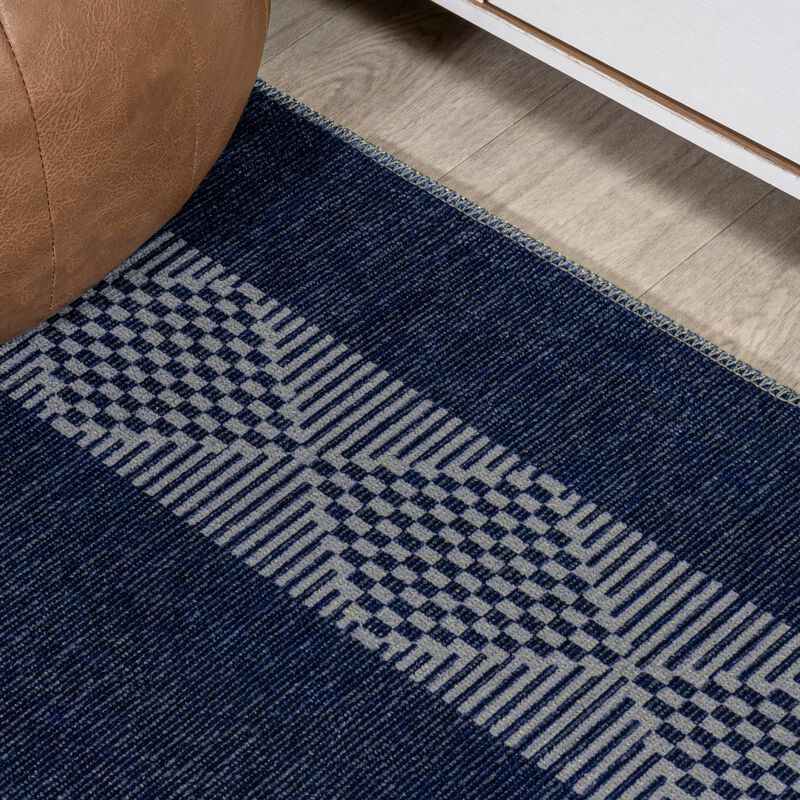 Nautisk Trellis Stripe Machine Washable Area Rug