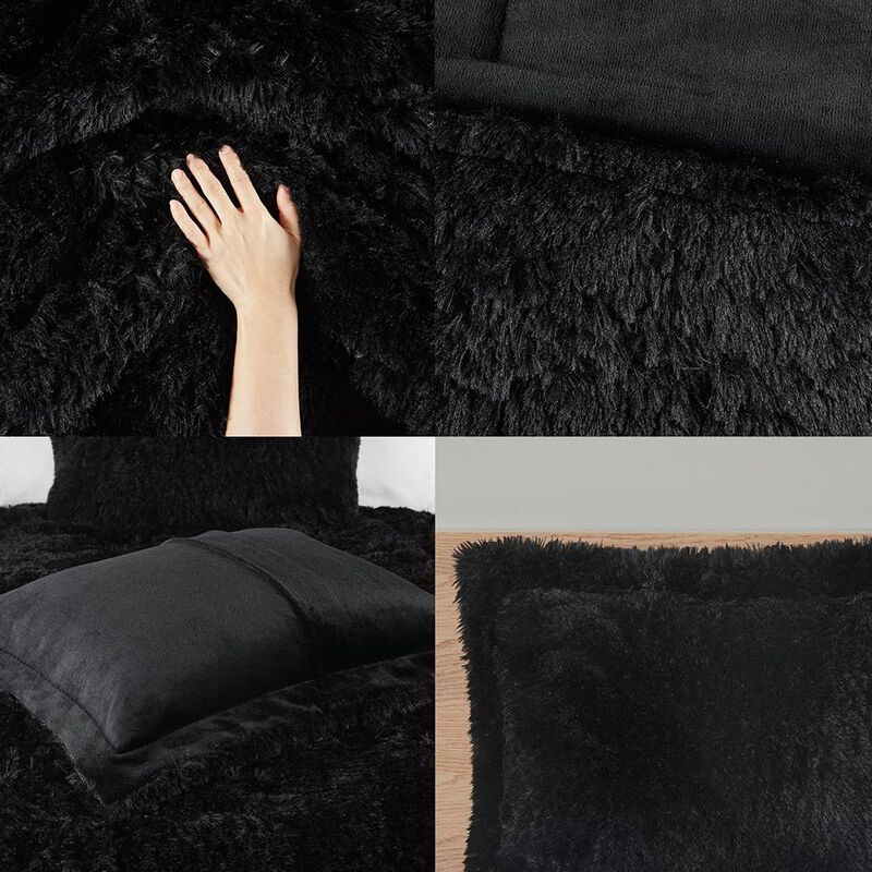 Hivvago King/CAL King Black Soft Sherpa Faux Fur 3 Piece Comforter Set with Pillow Shams