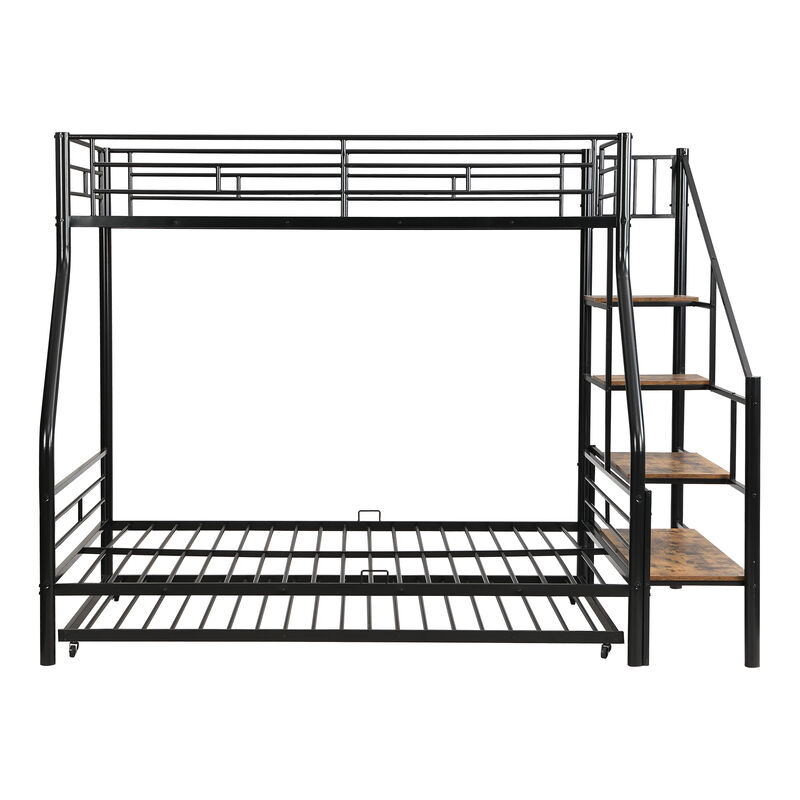 Merax Metal Bunk Bed with Trundle and Storage Staircase