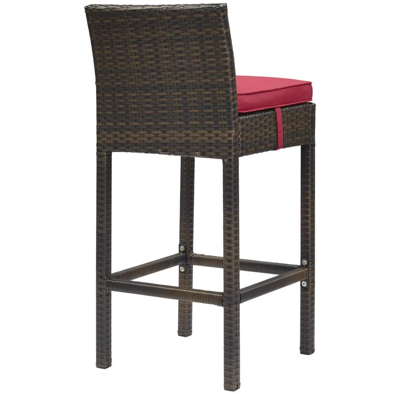 Modway EEI-3601-BRN-RED Conduit Bar Stool Outdoor Patio Wicker Rattan Set of 4 in Brown Red, Four