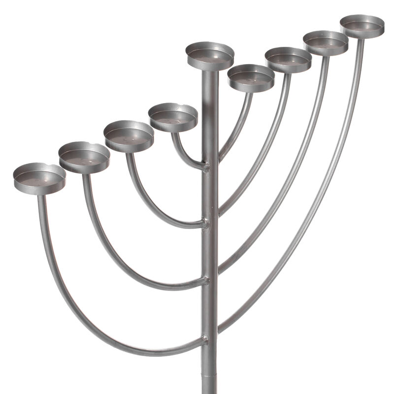 Medium Modern Silver 9 Branch Lighting Thin Pipe Hanukkah Menorah, Metal-Aluminum