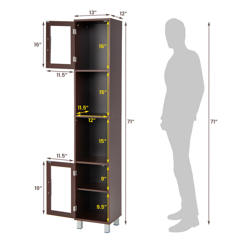 71 Inch Height Wooden Organizer Bathroom Tall Tower Storage Cabinet Unit