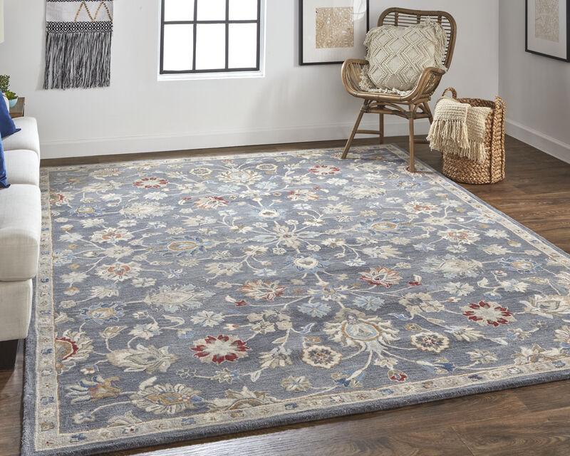 Rylan 8639F Gray/Ivory/Red 5' x 8' Rug