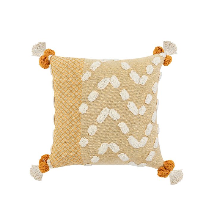 20" Yellow and Orange Zig-Zag Square Throw Pillow