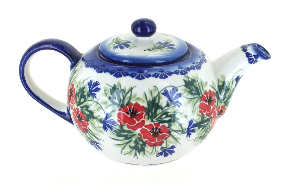 Blue Rose Polish Pottery Spring Butterfly Large Teapot