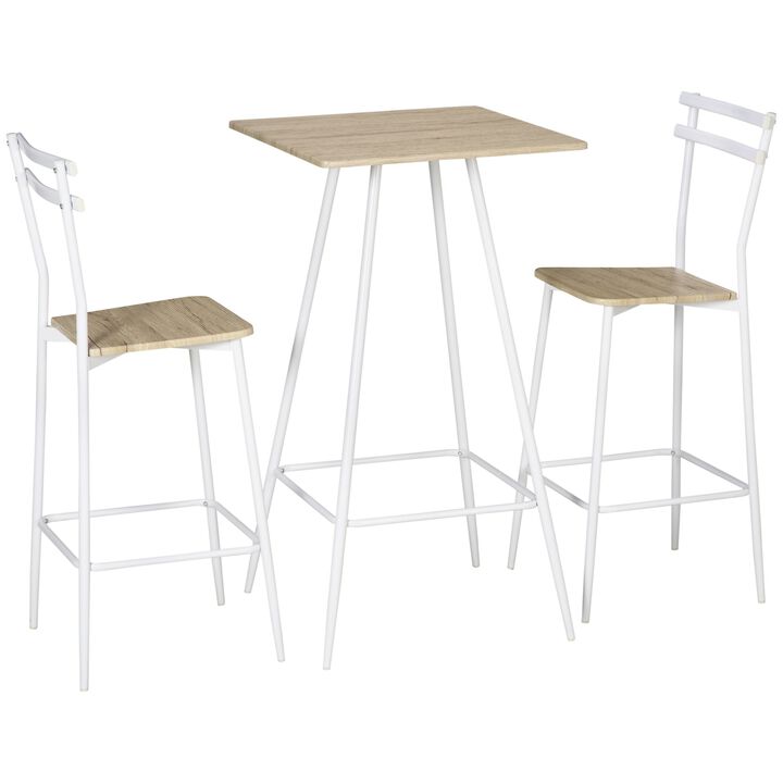 3-Piece Dining Table and Chairs Set with Footrest, White