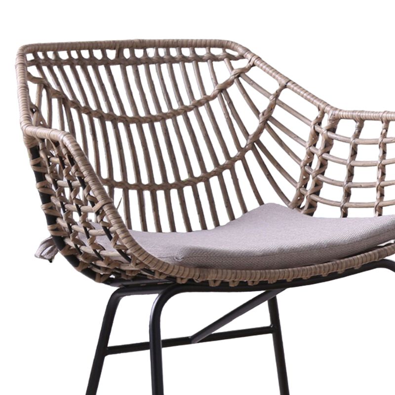 Niya Patio Chair Set of 2, Black Steel, Gray, Brown Outdoor Rattan Wicker