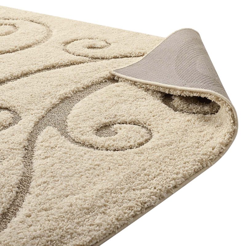 Jubilant Sprout Scrolling Vine 5x8 Shag Area Rug - Creame and Beige
