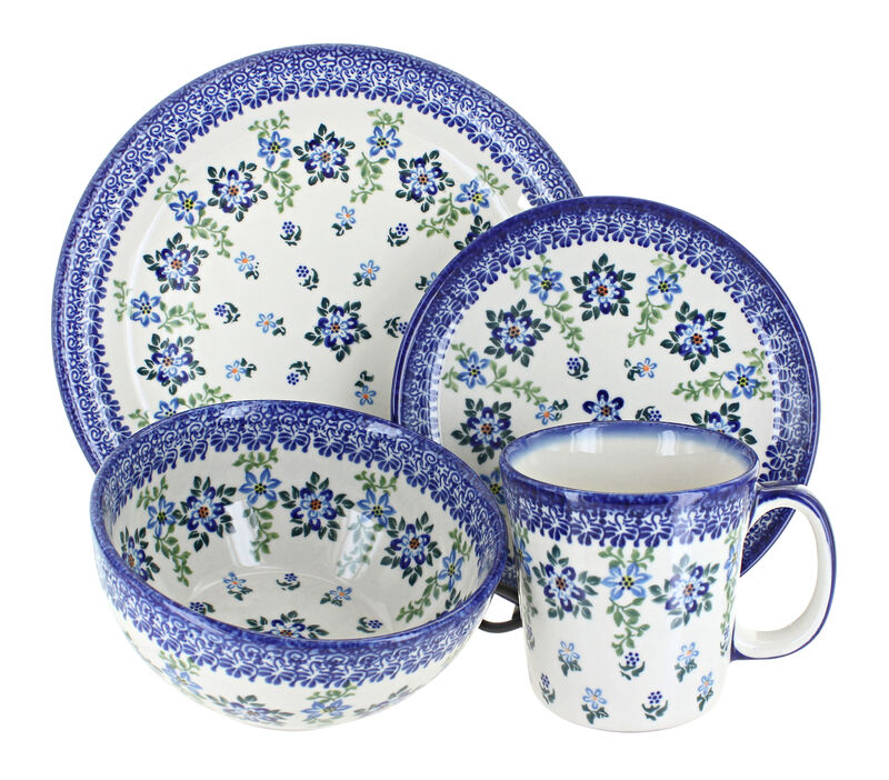 Blue Rose Polish Pottery Star Lily 16 Piece Dinnerware Set