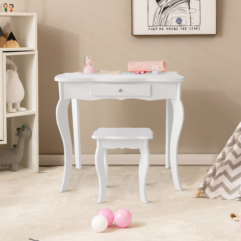 Kids Makeup Dressing Mirror Vanity Table Stool Set