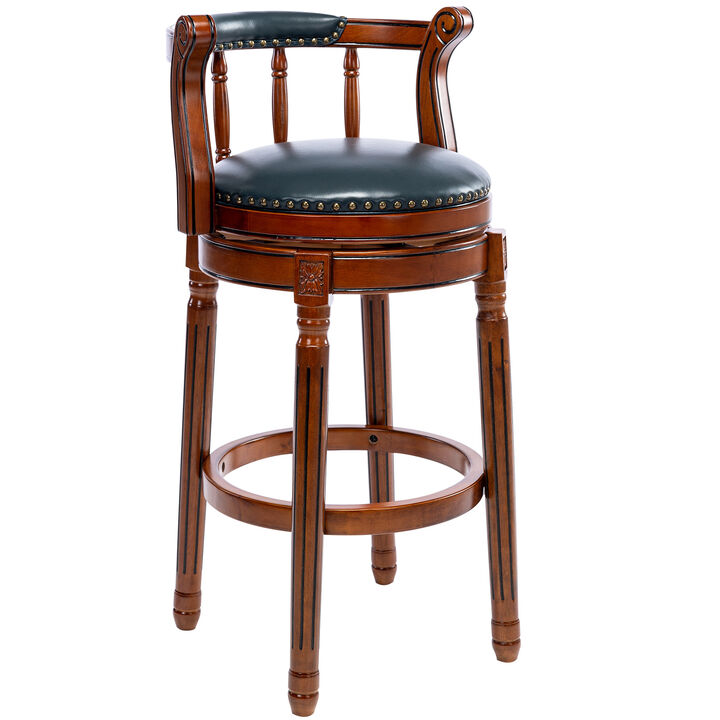 Bar Stools Seat Height 29.5" Leather Wooden Bar Stools(Dark Blue 1pc)