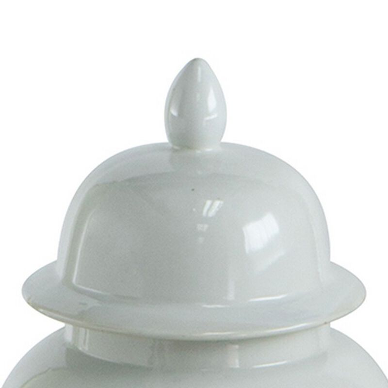 Deva 20 Inch Medium Porcelain Ginger Jar, Classic White Glossy Finish-Benzara
