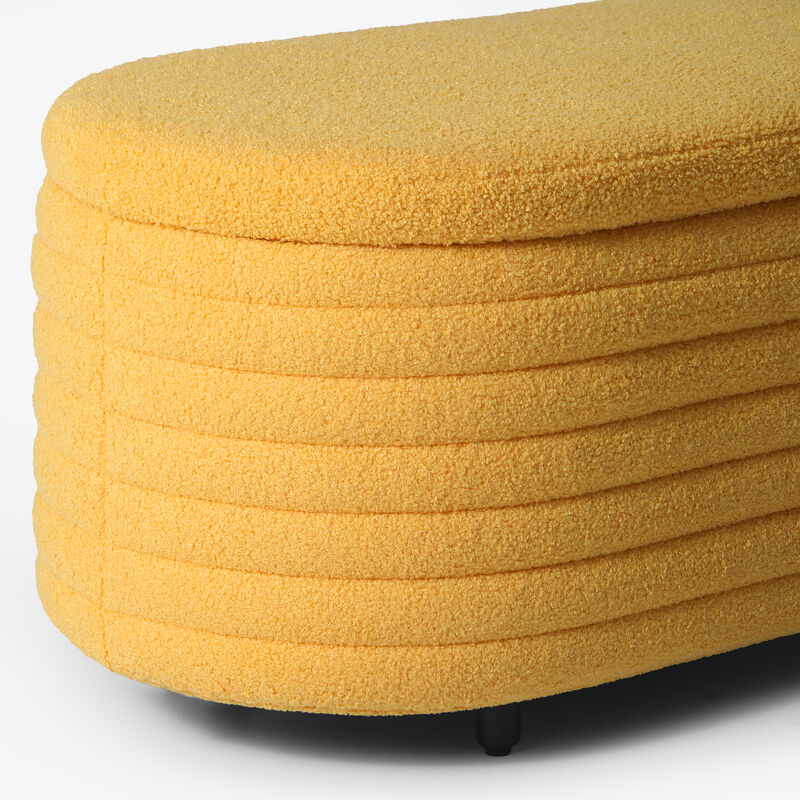 WestinTrends 54" Wide Mid-Century Modern Upholstered Teddy Sherpa Tufted Oval Storage Ottoman Bench