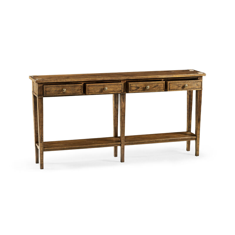 Country Walnut 4 Drawer Console Table