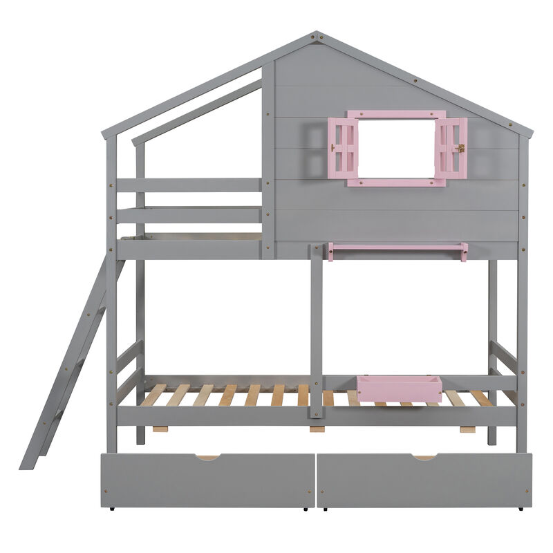 Merax Wood Bunk Bed with Storage Drawers