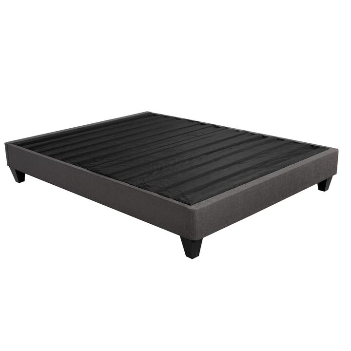 Tamy 13 Inch Twin Size Platform Bed Frame, Wood Base, Dark Gray Linen - Benzara