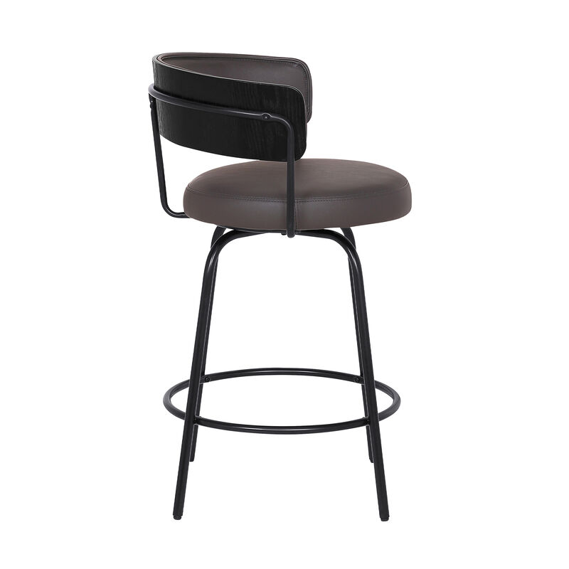 Avalon  Gray Faux Leather Swivel Barstool in Black Powder Coated Finish