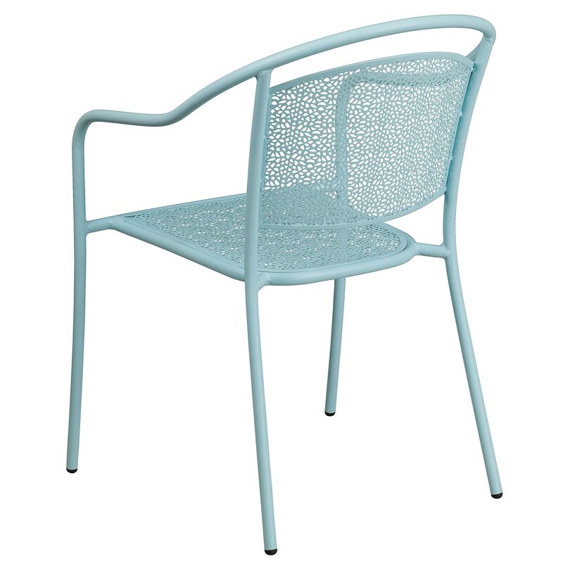 Flash Furniture Commercial Grade Sky Blue Indoor-Outdoor Steel Patio Arm Chair with Round Back