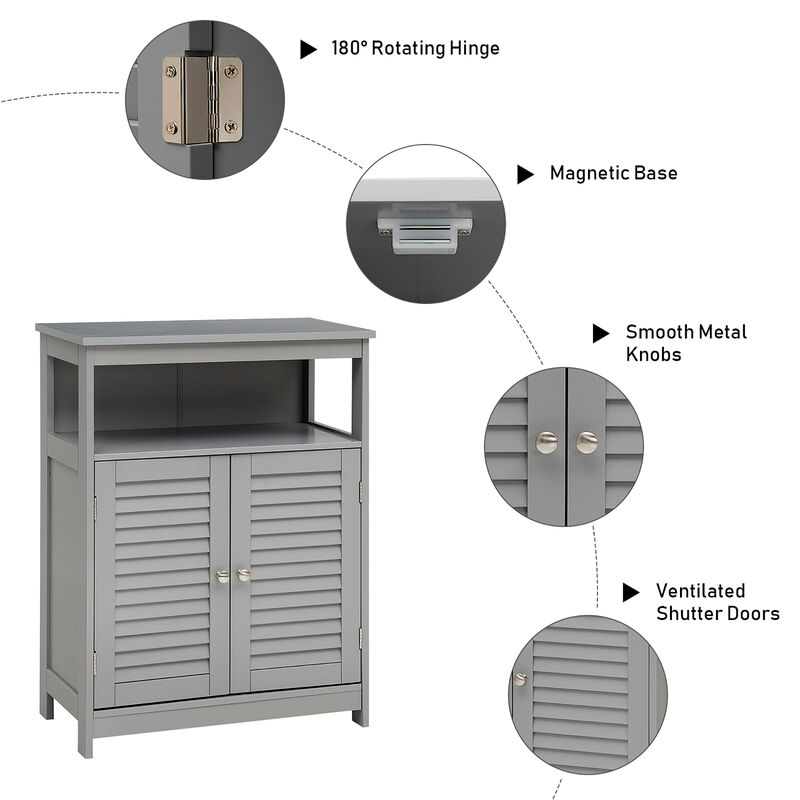 Costway Bathroom Storage Wood Floor Cabinet with Double Shutter Door Gray