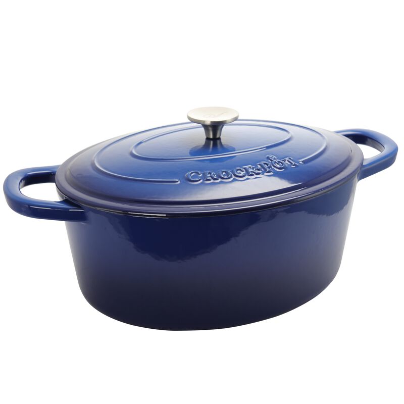 Crock Pot Artisan 7 Quart Enameled Cast Iron Oval Dutch Oven in Sapphire Blue