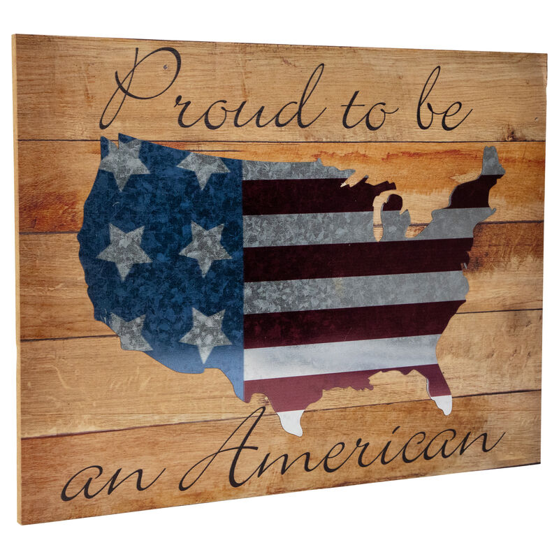 Patriotic �Proud to be an American� Wooden USA Map Wall Art - 15.75� x 12�