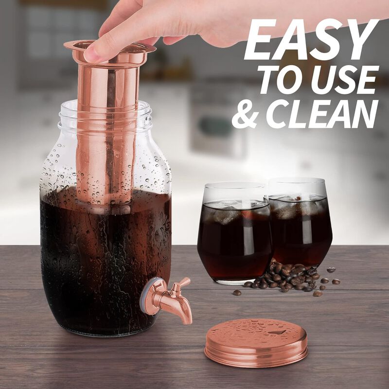 1.5 Liter Cold Brew Coffee Maker with Extra Thick Glass Carafe & Stainless Steel Mesh Filter