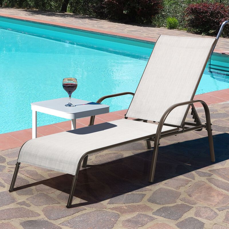 2 Pcs Outdoor Patio Lounge Chair Chaise Fabric with Adjustable Reclining Armrest