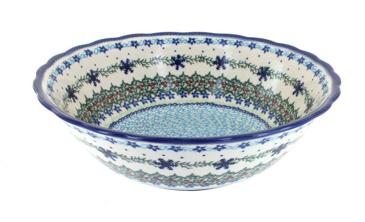 Blue Rose Polish Pottery Poinsettia Large Serving Bowl