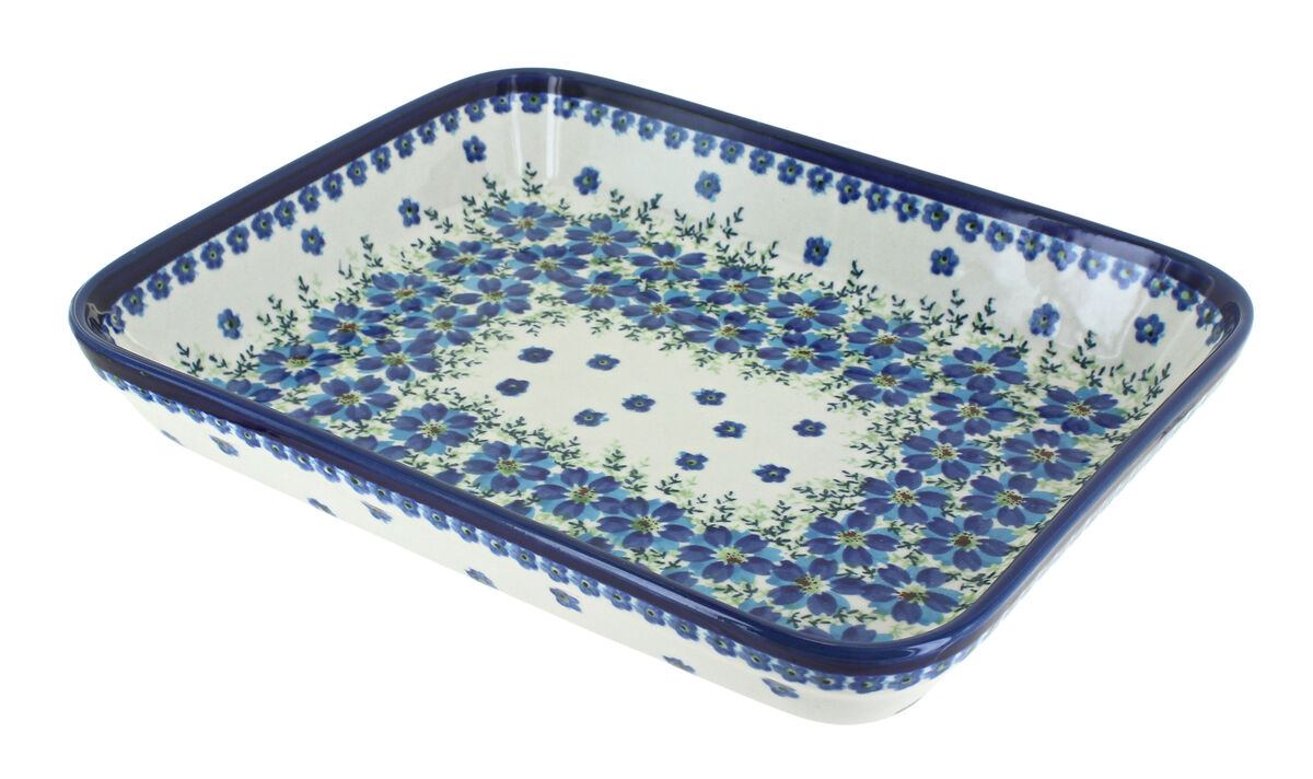 Blue Rose Polish Pottery Nature Large Rectangular Baker