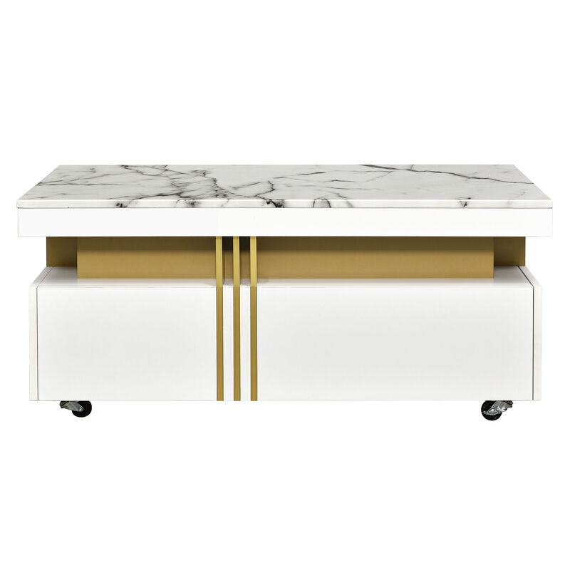 Merax Contemporary Coffee Table with Faux Marble Top