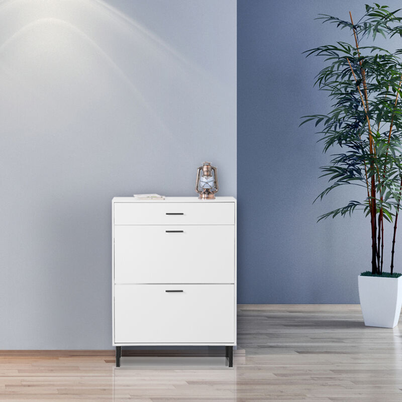 Modern Shoe Cabinet with Drawers and Metal Legs