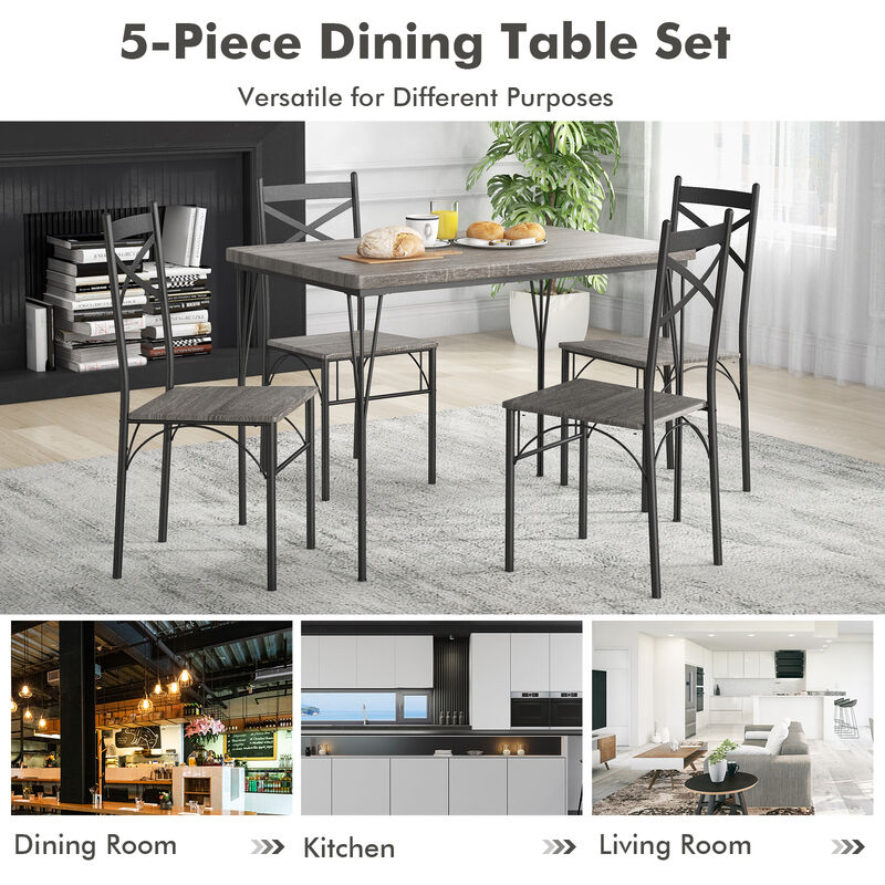 5 Pieces Dining Table Set with Metal Frame for Kitchen Dining Room-Grey
