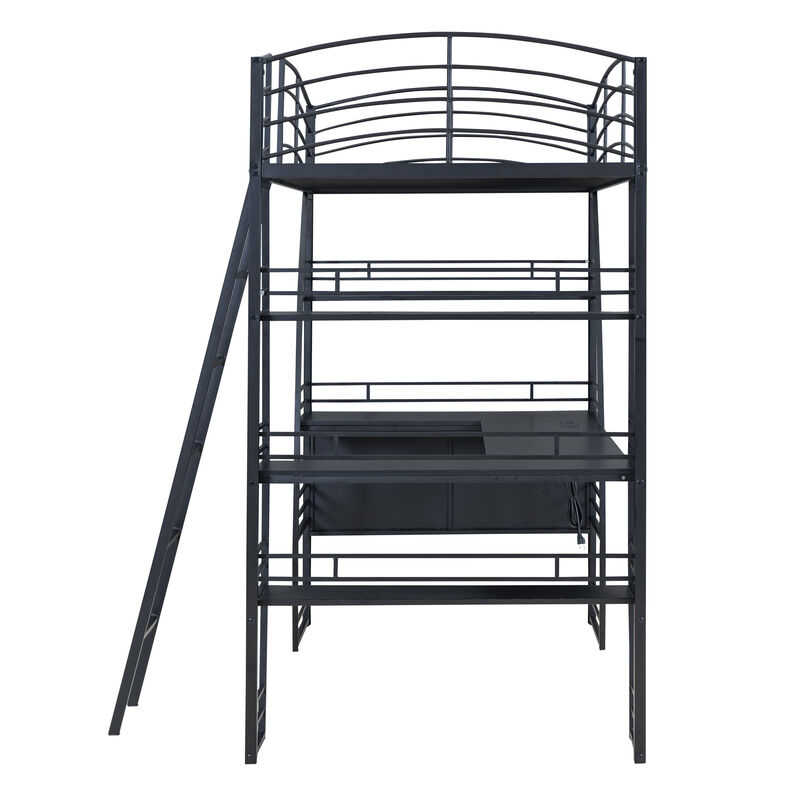 Merax Metal Frame Loft Bed with 4 Layers of Shelves