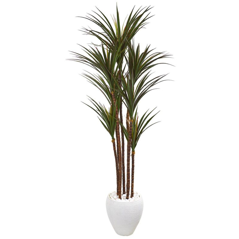 Nearly Natural 70-in Giant Yucca Tree in White Planter UV Resistant