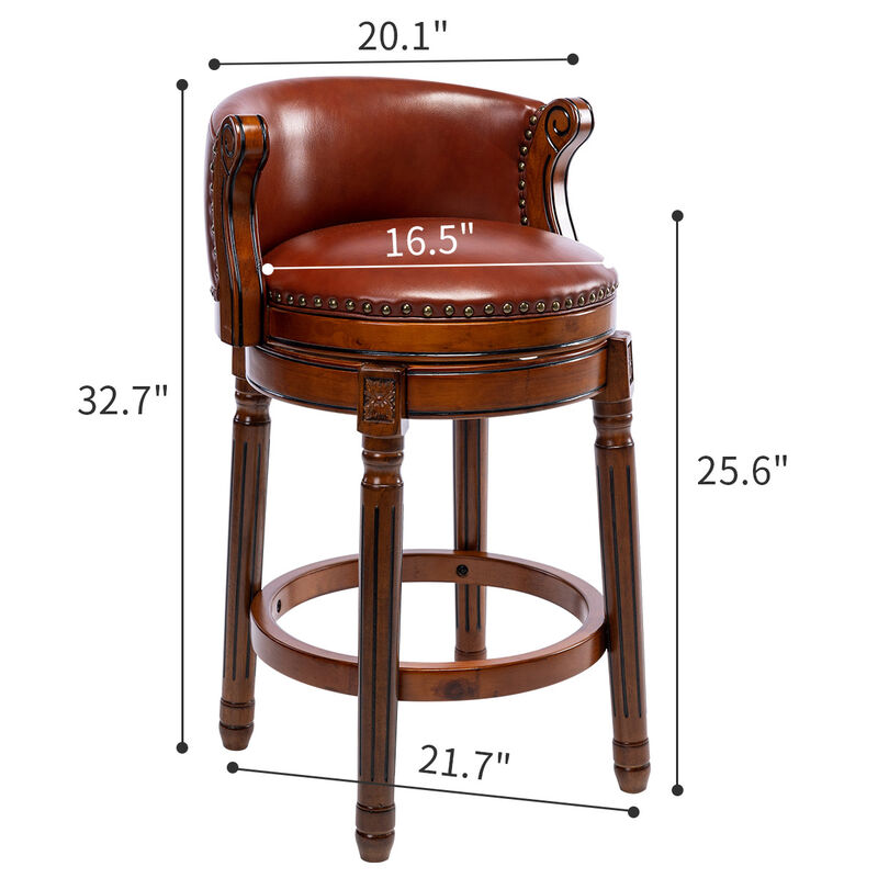 360 Swivel Bar Stool, 26" Seat Height, Cow Leather, Brown