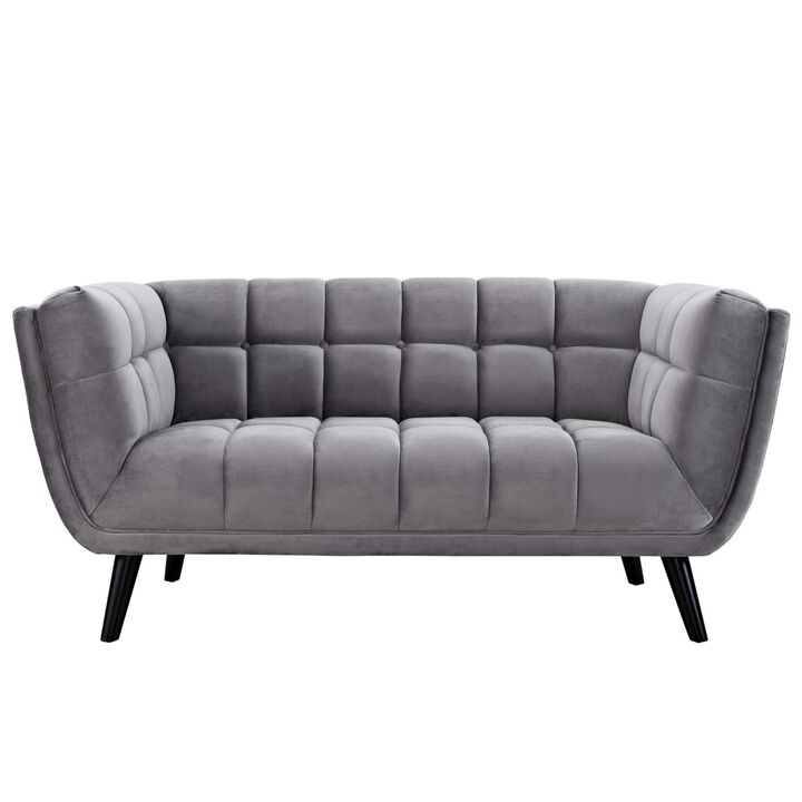 Bestow Performance Velvet Living Room Set - Luxurious, Wide Profile, Soft & Durable Upholstery, Button Tufting, Black Wood Legs. Includes Armchair, Loveseat, Sofa. Perfect for Mid-Century, Modern Farmhouse, Contemporary Decor.