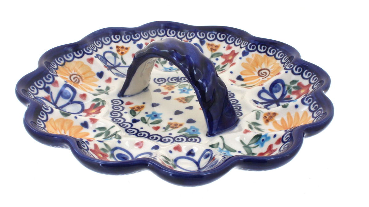 Blue Rose Polish Pottery Ladybug Egg Plate