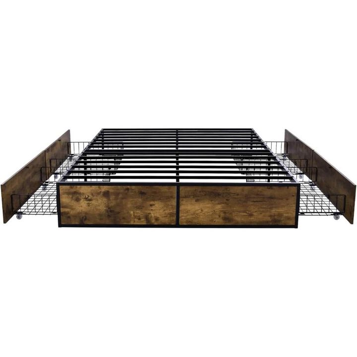 Hivvago Queen Metal Wood Platform Bed Frame with 4 Storage Drawers - 800 lbs Max Weight