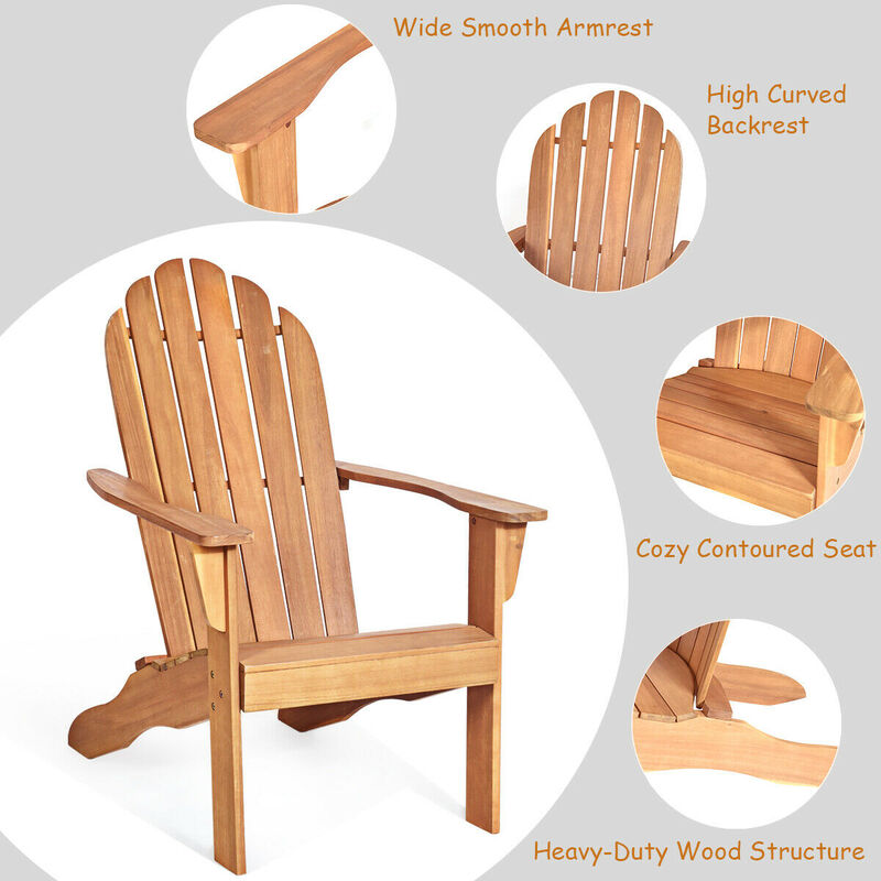 Acacia Wood Outdoor Adirondack Chair with Ergonomic Design