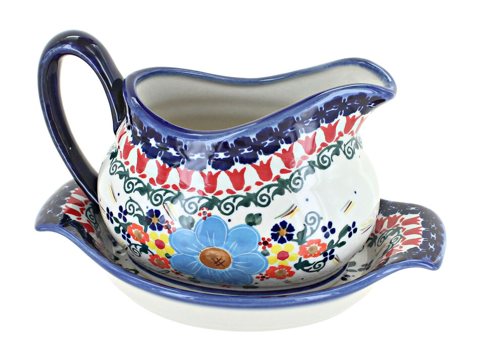 Blue Rose Polish Pottery Kristi Gravy Boat & Tray