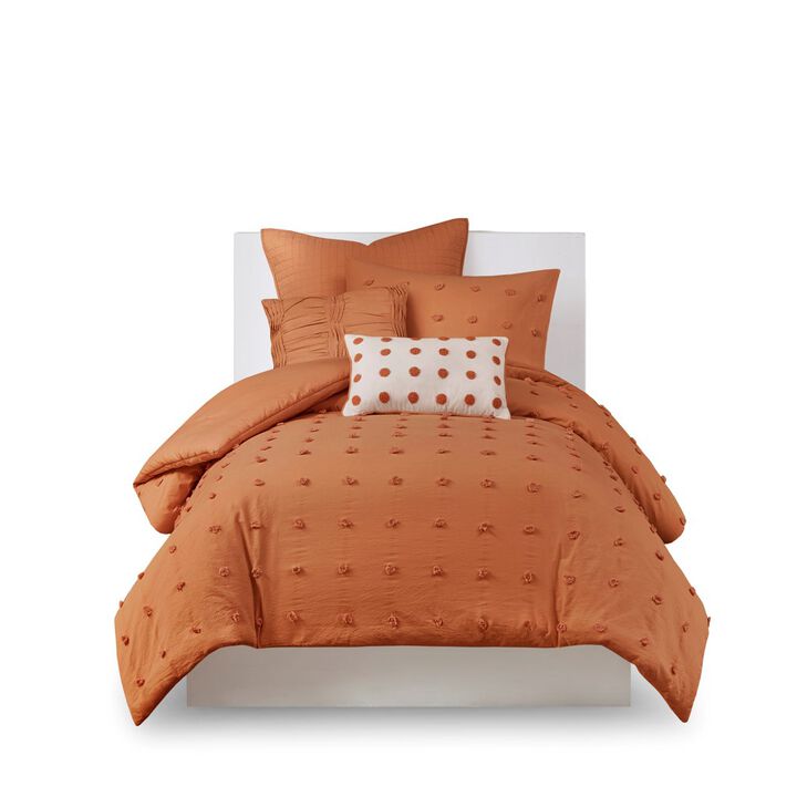 Gracie Mills Mikel Chenille Dot Cotton Jacquard Comforter Set with Euro Shams and Throw Pillows